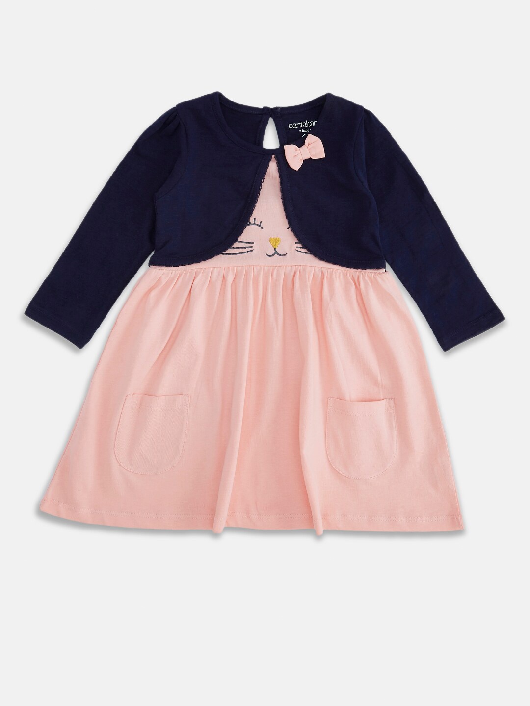 Pantaloons Baby Peach-Coloured & Navy Blue Colourblocked Layered Dress