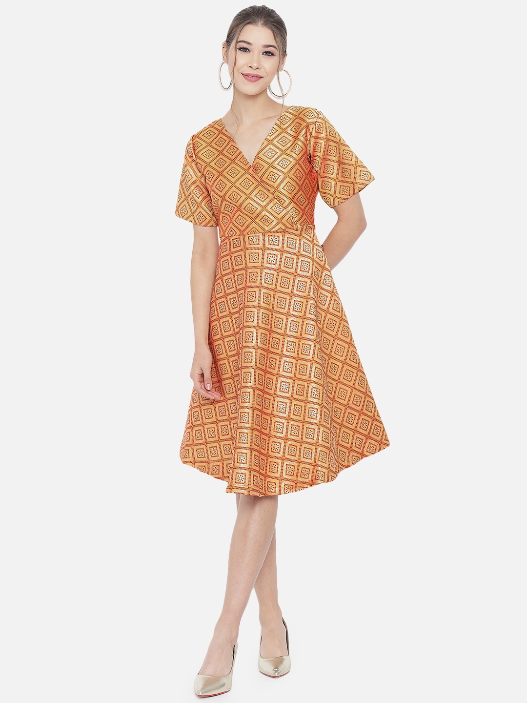 

RAISIN Yellow Floral Jacquard Dress