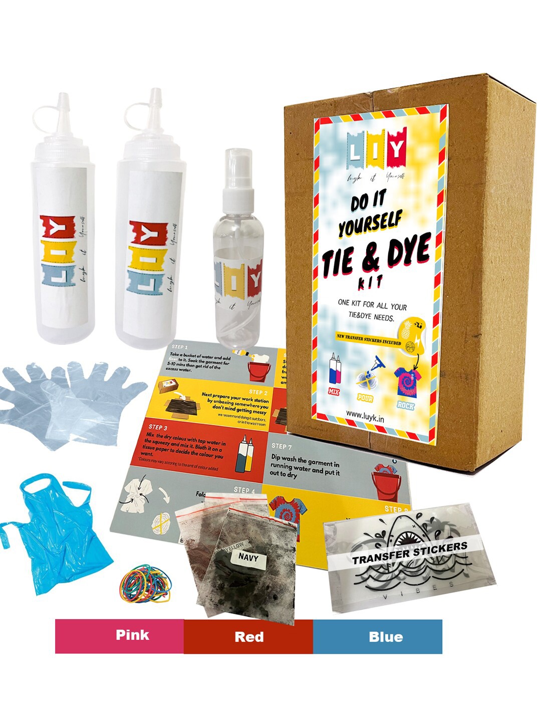 

luyk Kids Pink & Blue Tie & Dye Kit With Beach Heat Transfer Stickers