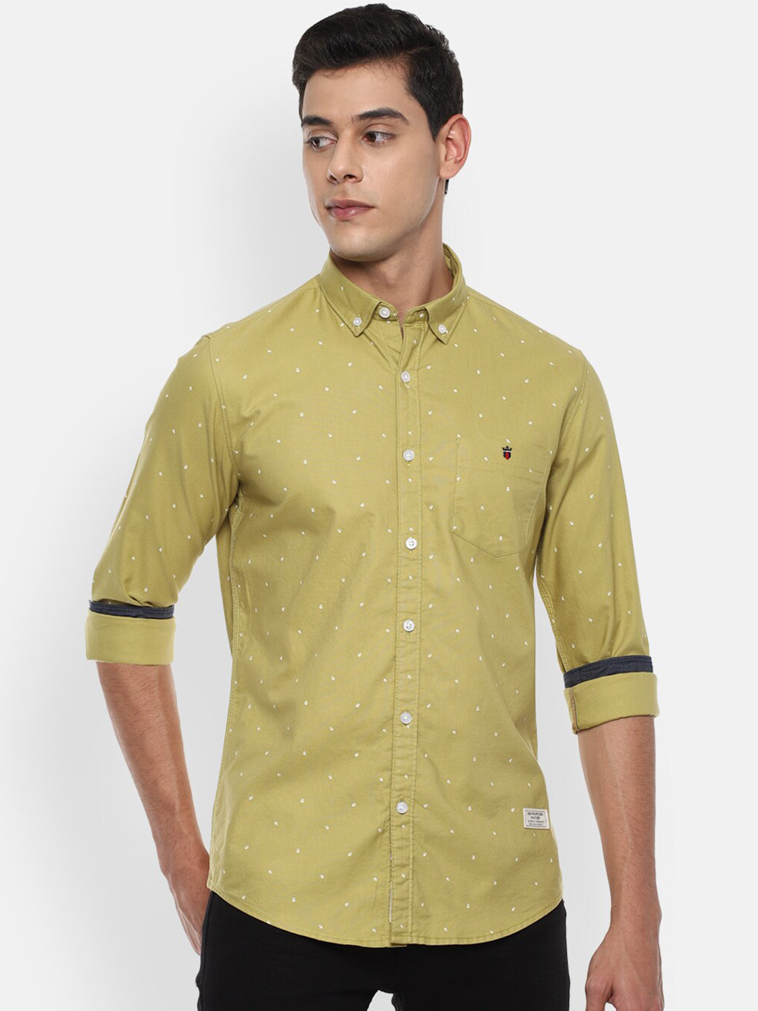 

Louis Philippe Jeans Men Yellow Slim Fit Pure Cotton Printed Casual Shirt
