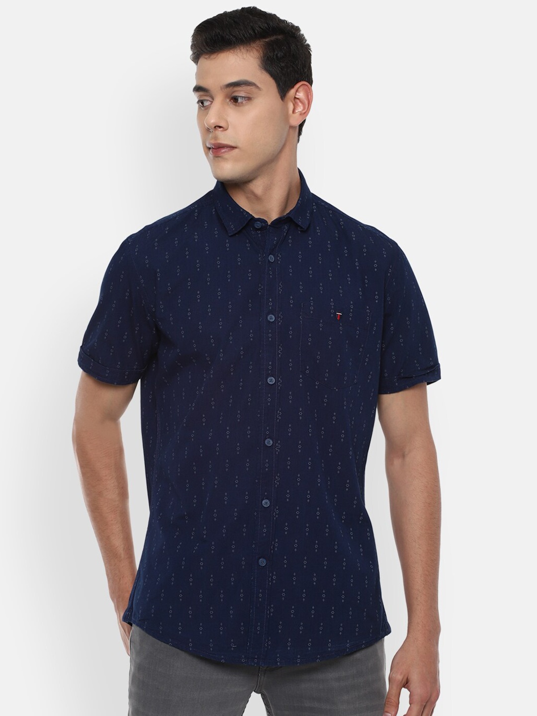 

Louis Philippe Jeans Men Navy Blue Slim Fit Pure Cotton Printed Casual Shirt