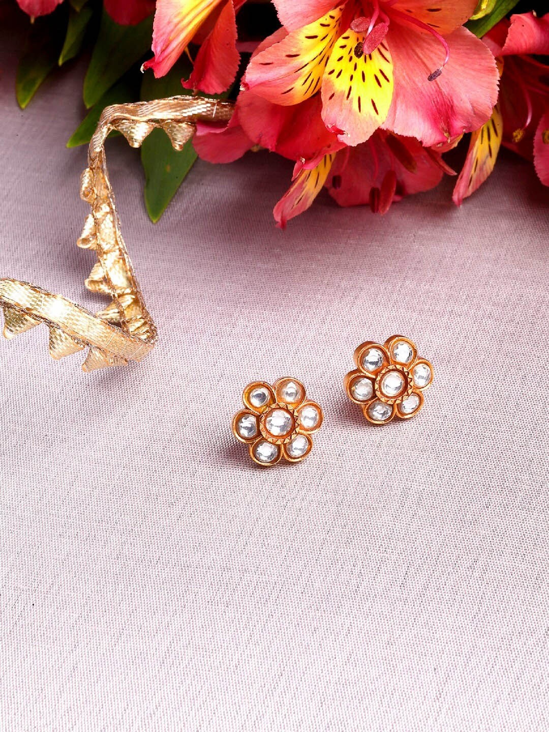 

Amaltaas White & Gold-Toned Floral Studs Earrings