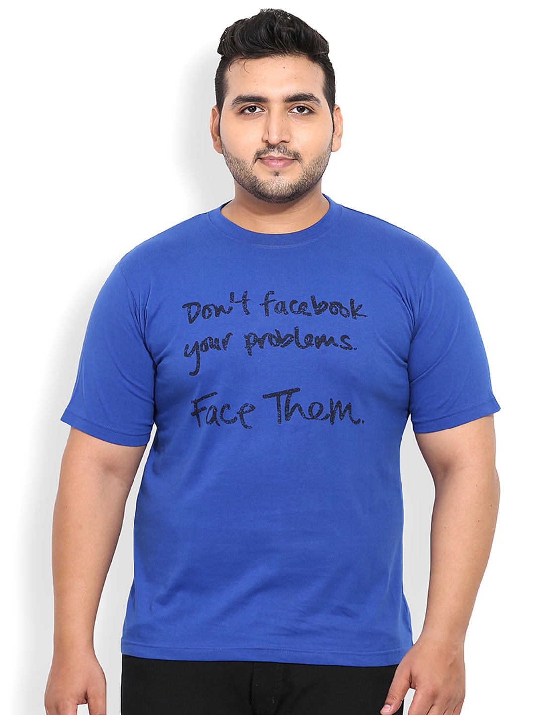 

John Pride Plus Size Men Blue Printed Round Neck T-shirt