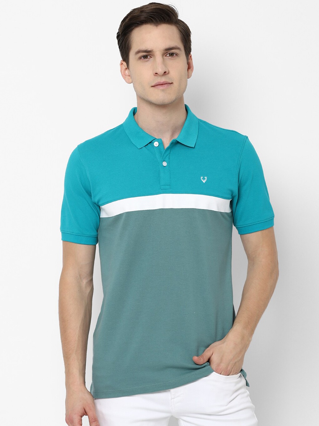 

Allen Solly Men Blue & feldspar Polo Collar Applique T-shirt