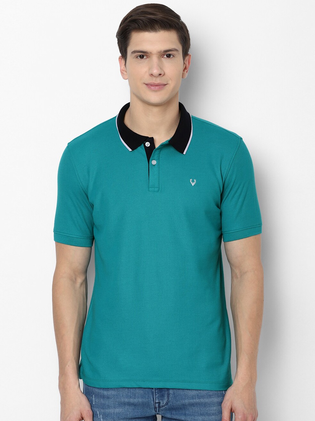 

Allen Solly Men Blue Solid Pure Cotton Polo Collar T-shirt