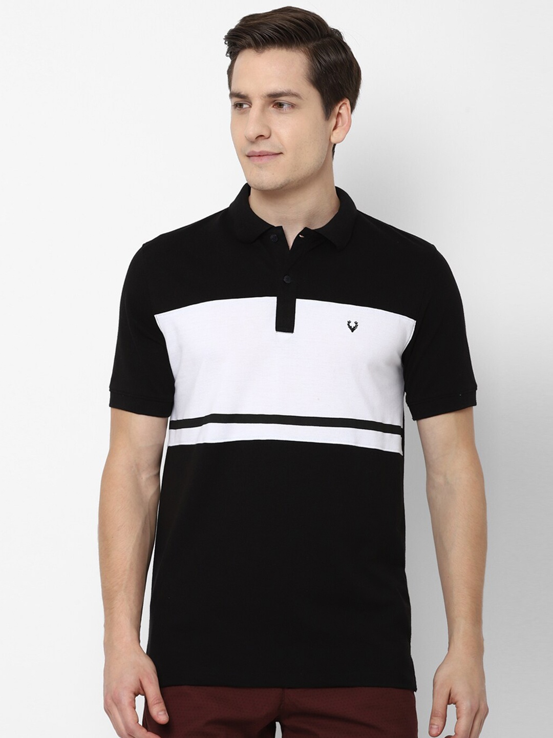 

Allen Solly Men Black & White Colourblocked Polo Collar T-shirt