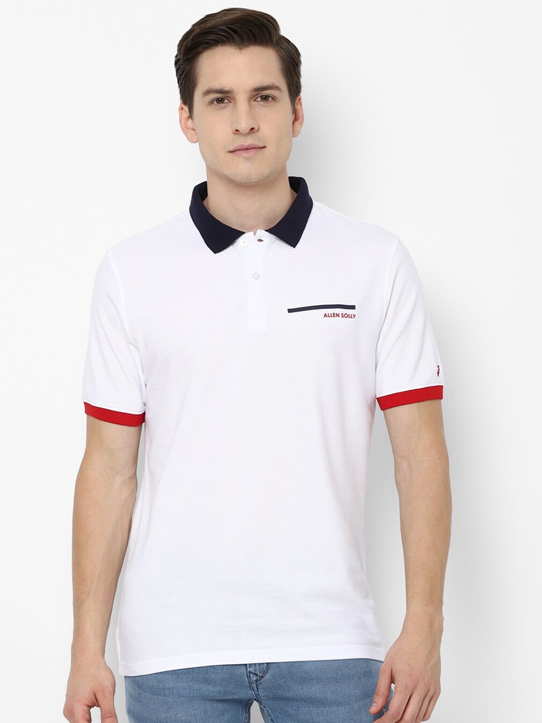 

Allen Solly Men White & Red Polo Collar Cotton T-shirt