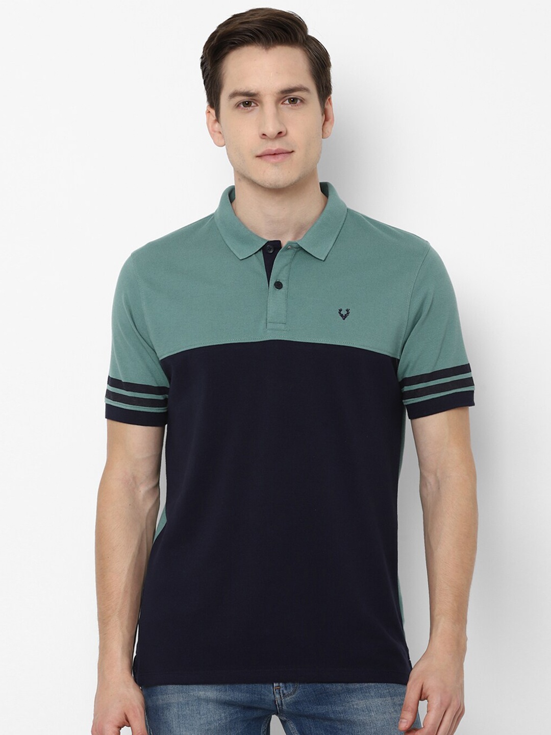 

Allen Solly Men Black Colourblocked Polo Collar T-shirt