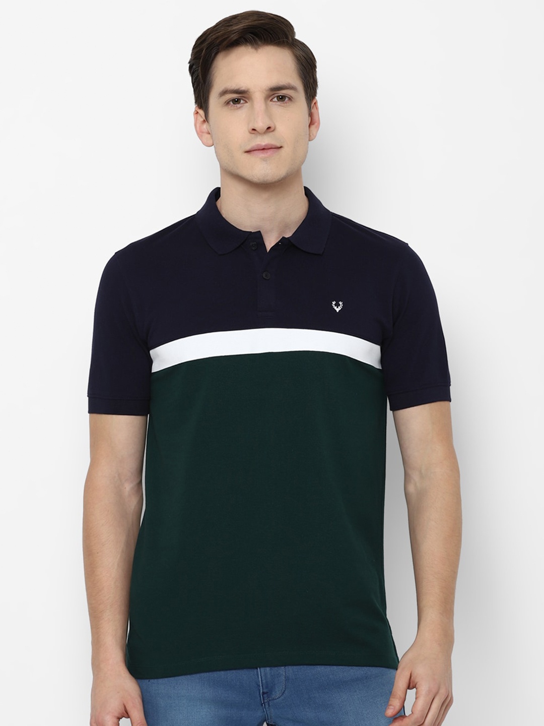 

Allen Solly Men Green Colourblocked Polo Collar T-shirt