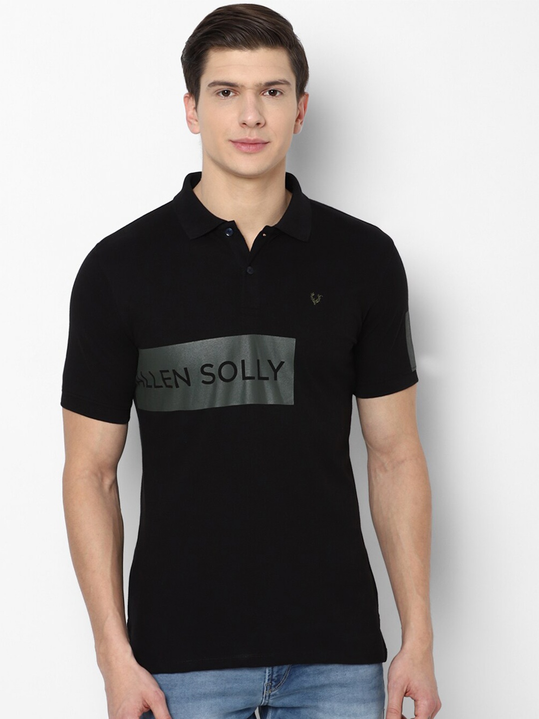 

Allen Solly Men Black Typography Polo Collar T-shirt
