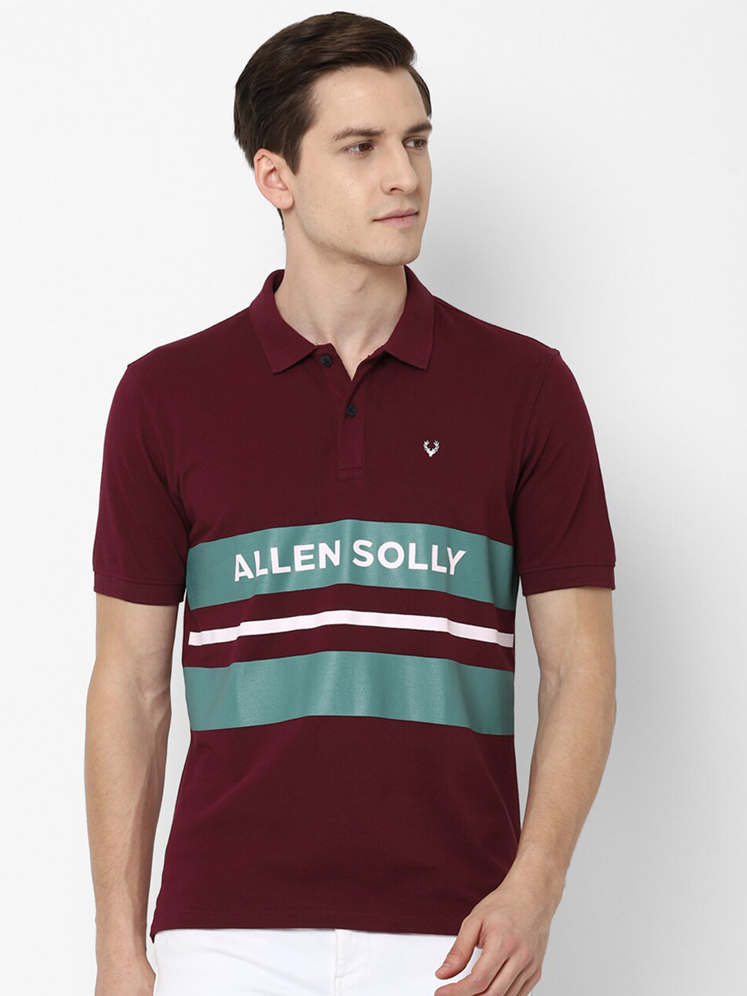

Allen Solly Men Maroon Striped Polo Collar T-shirt