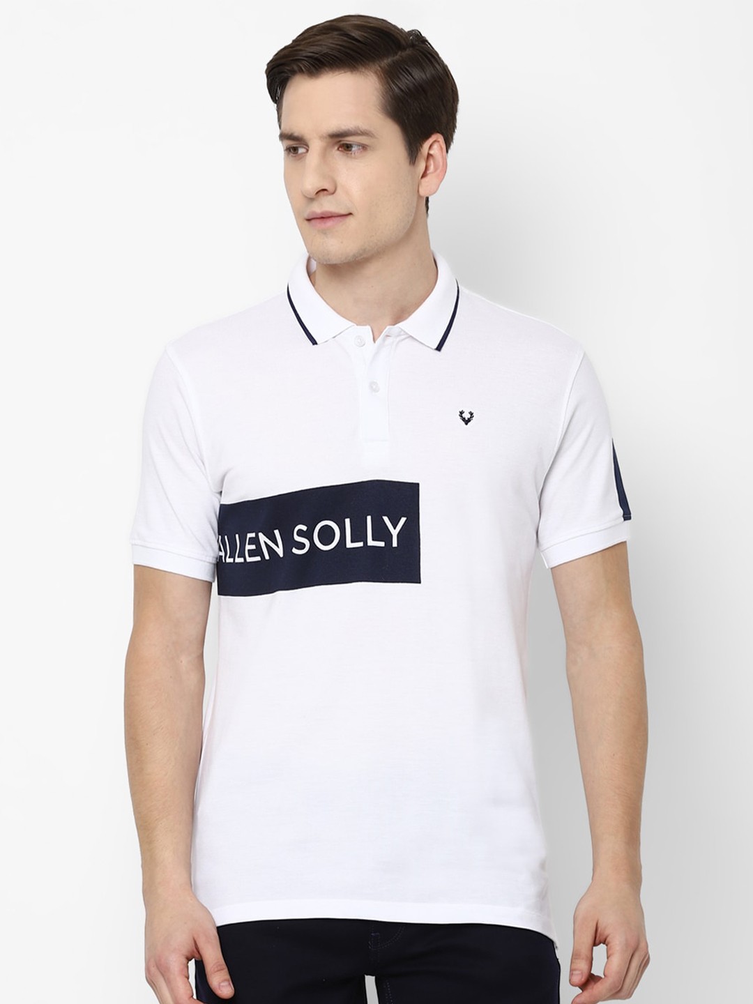 

Allen Solly Men White Typography Printed Polo Collar T-shirt