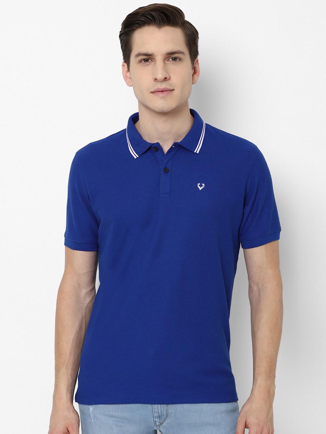 

Allen Solly Men Navy Blue Solid Pure Cotton Polo Collar T-shirt
