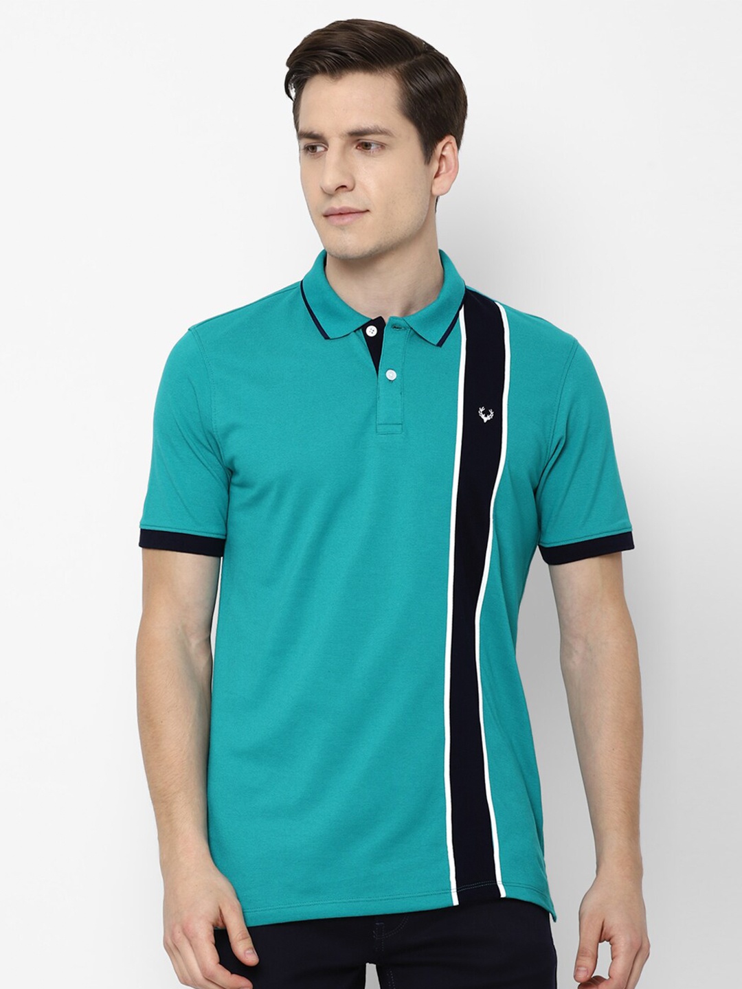

Allen Solly Men Blue Colourblocked Polo Collar T-shirt
