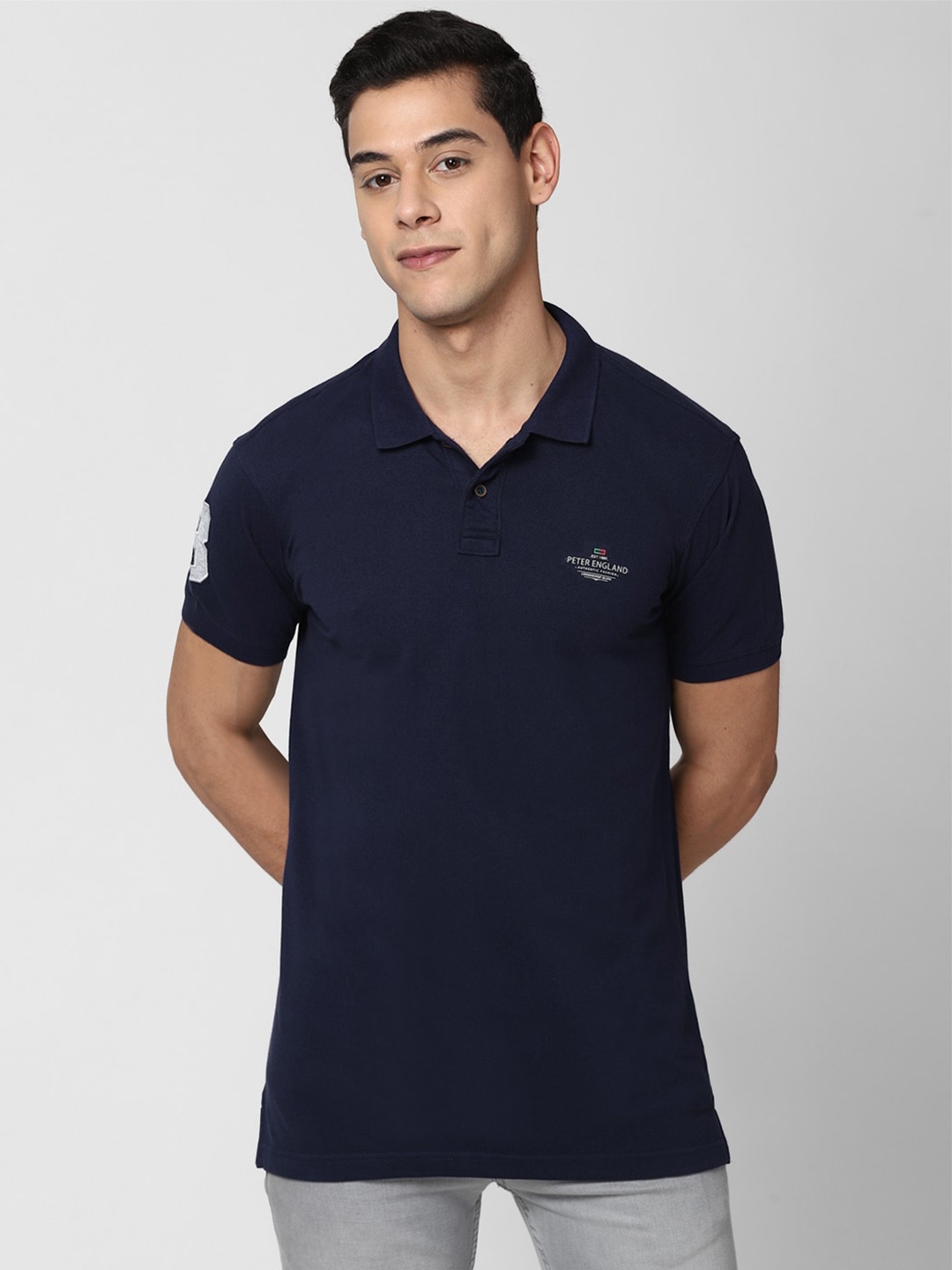

Peter England Casuals Men Navy Blue Polo Collar Slim Fit T-shirt