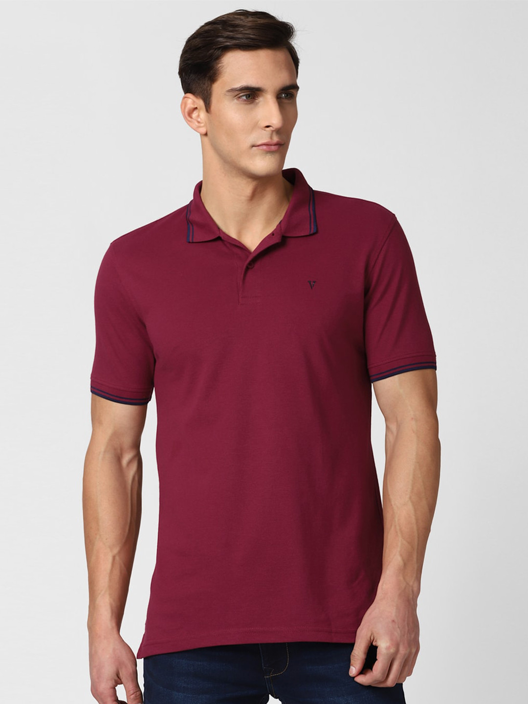 

Van Heusen Sport Men Purple Solid Pure Cotton Polo Collar T-shirt