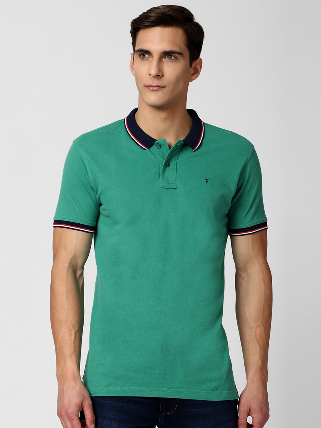 

Van Heusen Sport Men Green & Navy Blue Polo Collar Cotton T-shirt