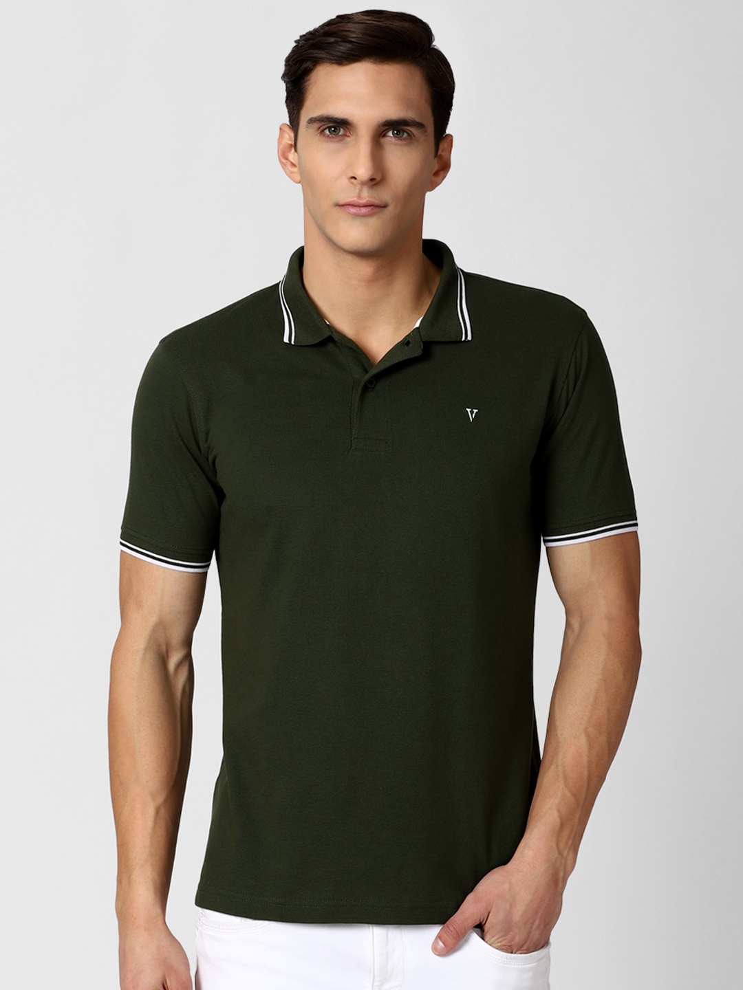 

Van Heusen Sport Men Olive Green Polo Collar Cotton T-shirt