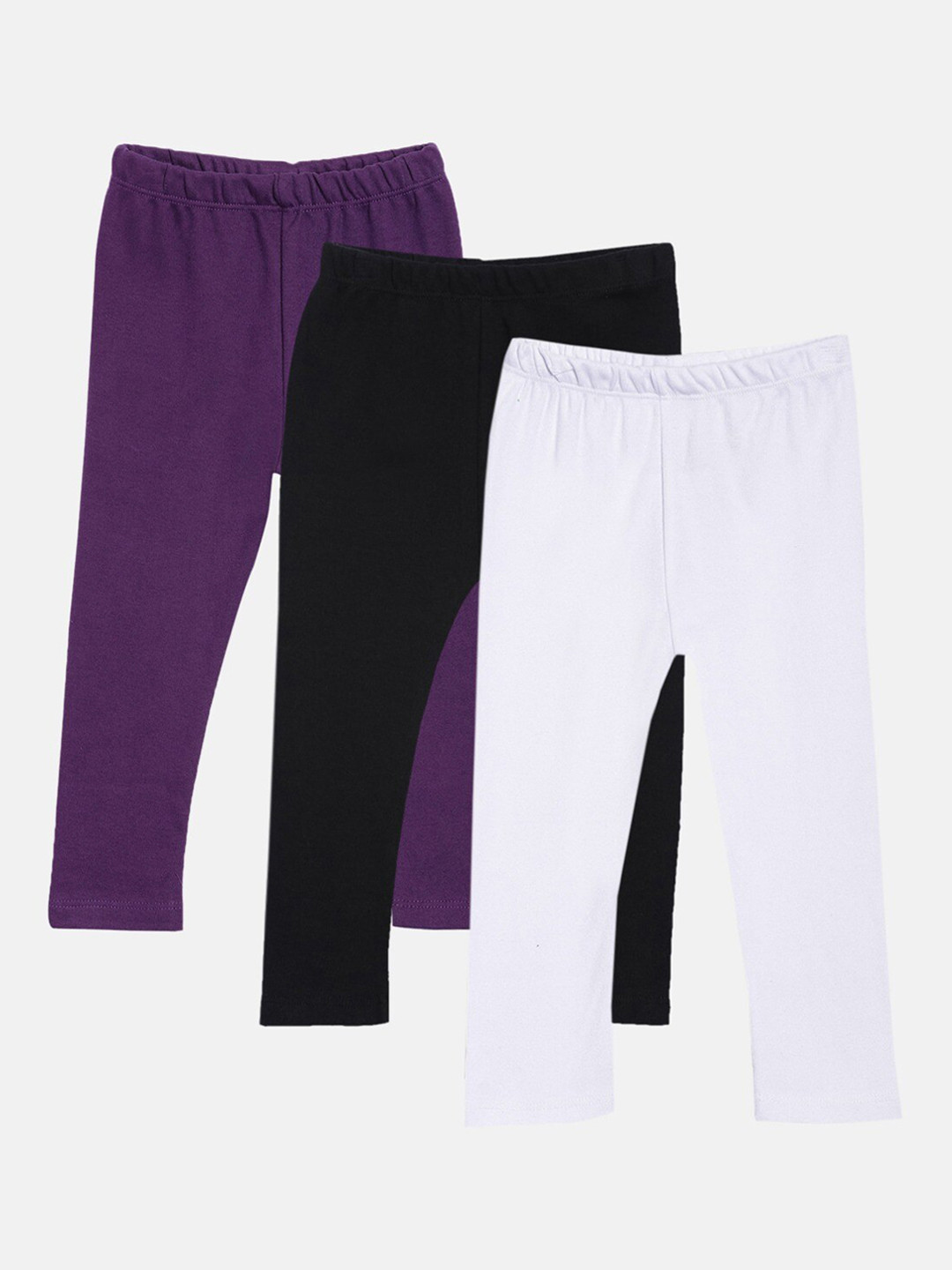 

Kryptic Girls Pack Of 3 Solid Ankle-Length Pure Cotton Leggings, Black