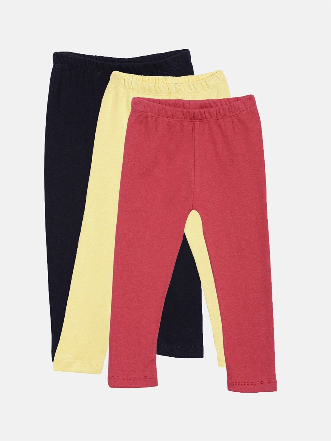 

Kryptic Girls Yellow & Navy Blue Pack Of 3 Solid Cotton Leggings