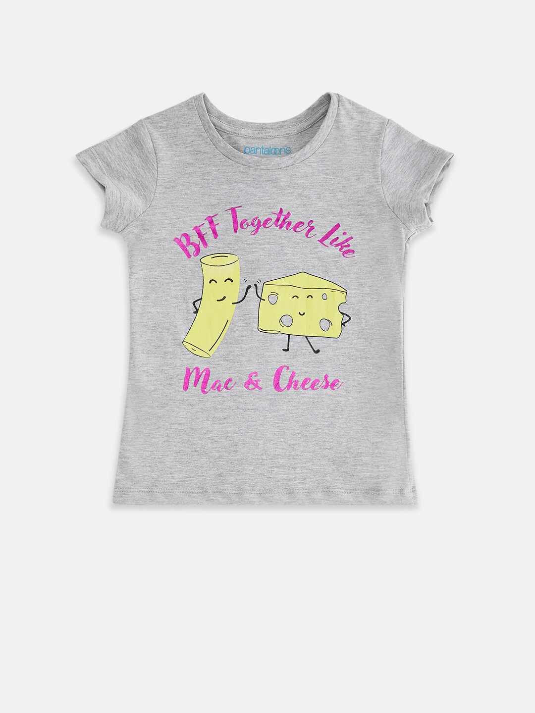 

Pantaloons Junior Girls Grey Melange Printed Pure Cotton T-shirt