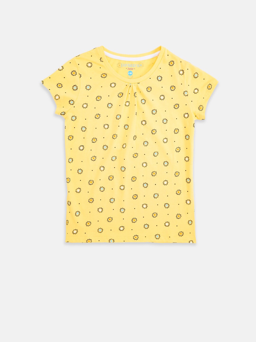 

Pantaloons Junior Girls Yellow Printed Extended Sleeves Pure Cotton T-shirt