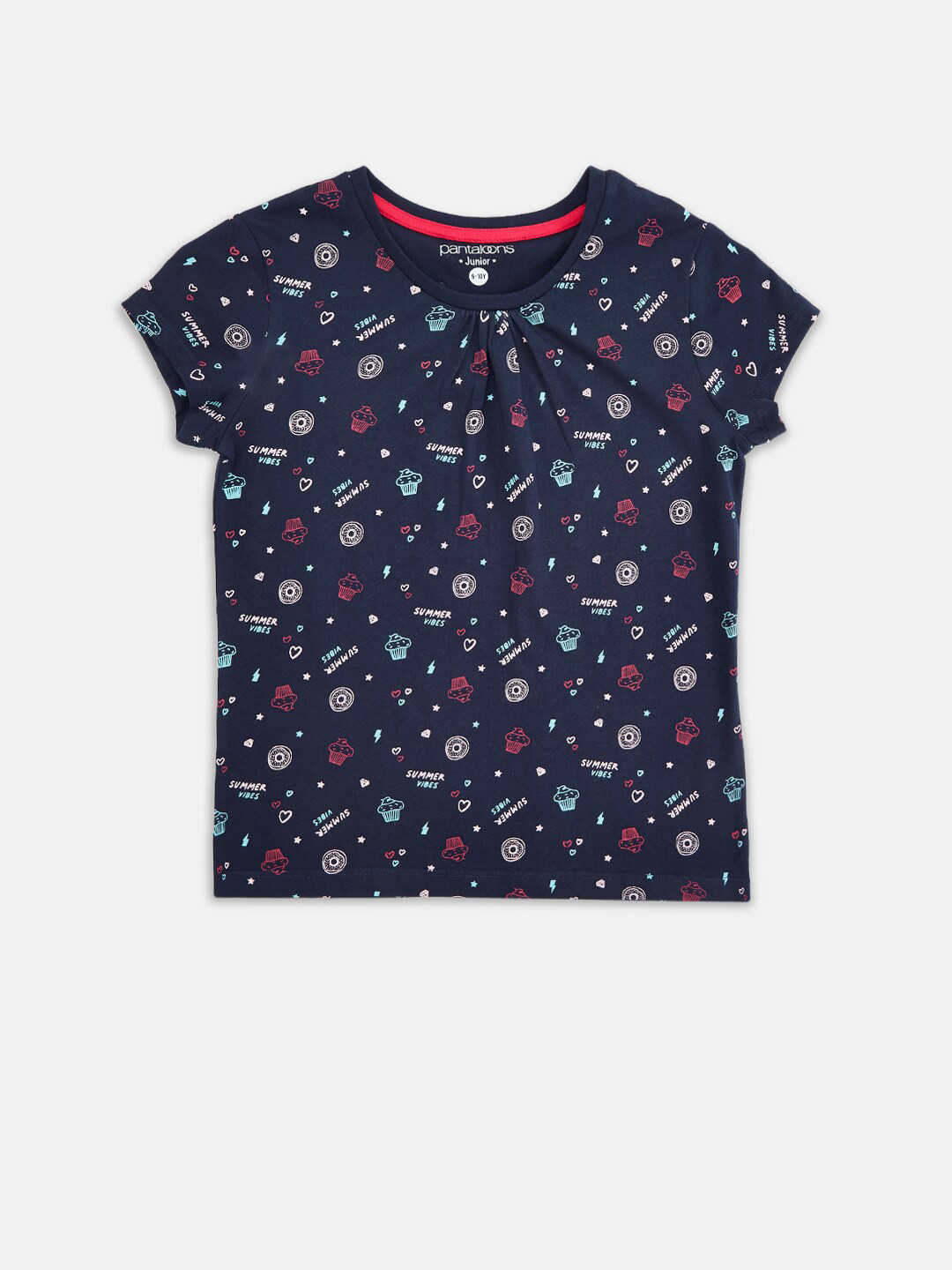 

Pantaloons Junior Girls Navy Blue Printed Pure Cotton T-shirt