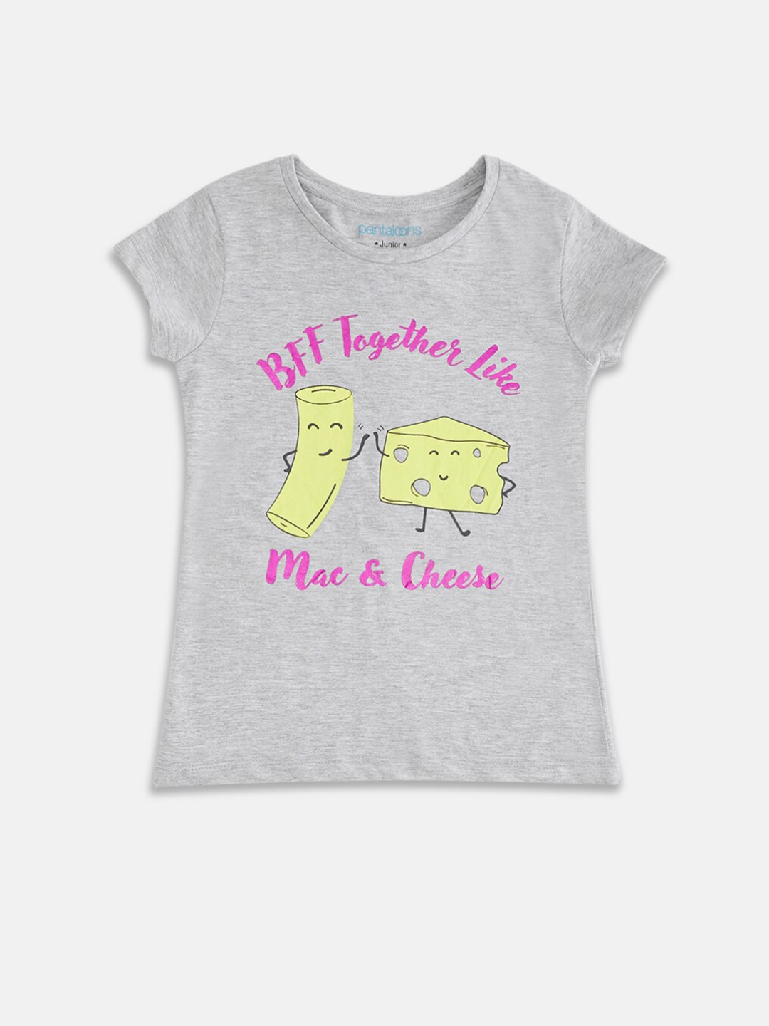 

Pantaloons Junior Girls Grey Melange Printed Pure Cotton T-shirt