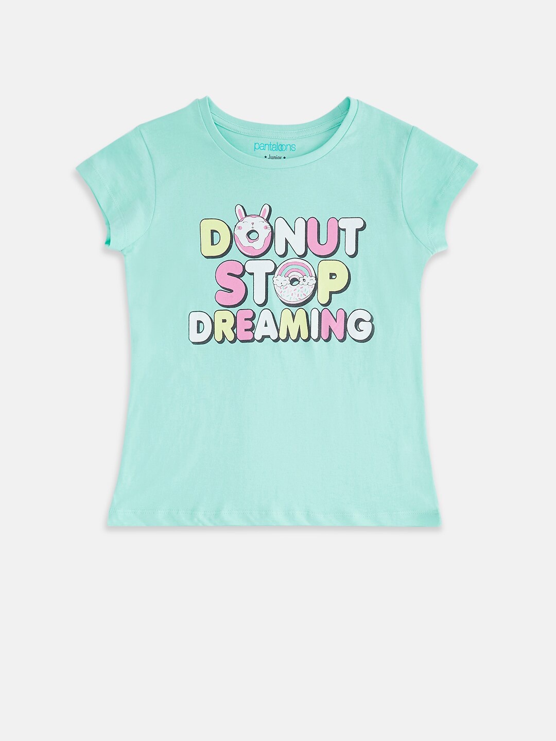 

Pantaloons Junior Girls Green Typography Printed Pure Cotton T-shirt