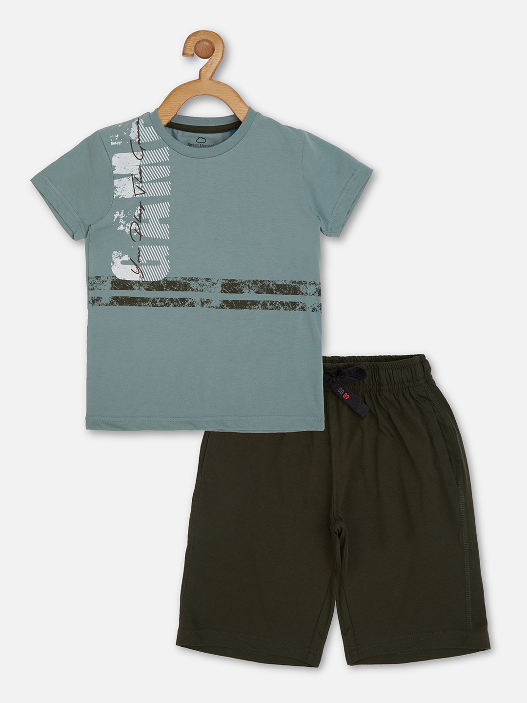 

Sweet Dreams Boys Green & Black Printed Night suit