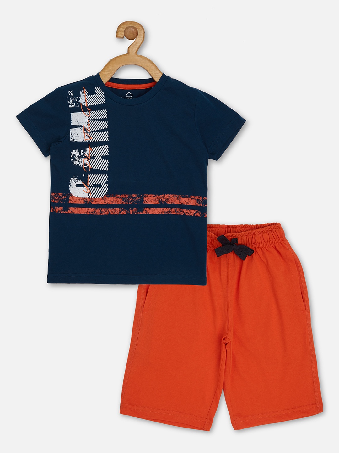 

Sweet Dreams Boys Navy Blue & Orange Printed Night suit