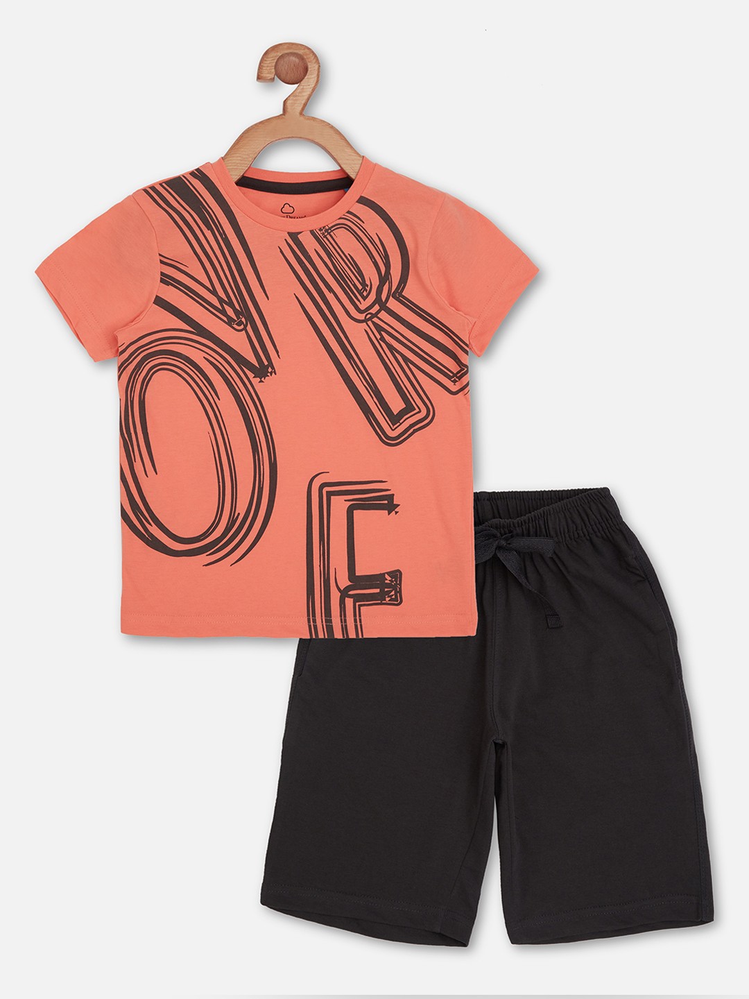 

Sweet Dreams Boys Peach-Coloured & Black Printed Night suit
