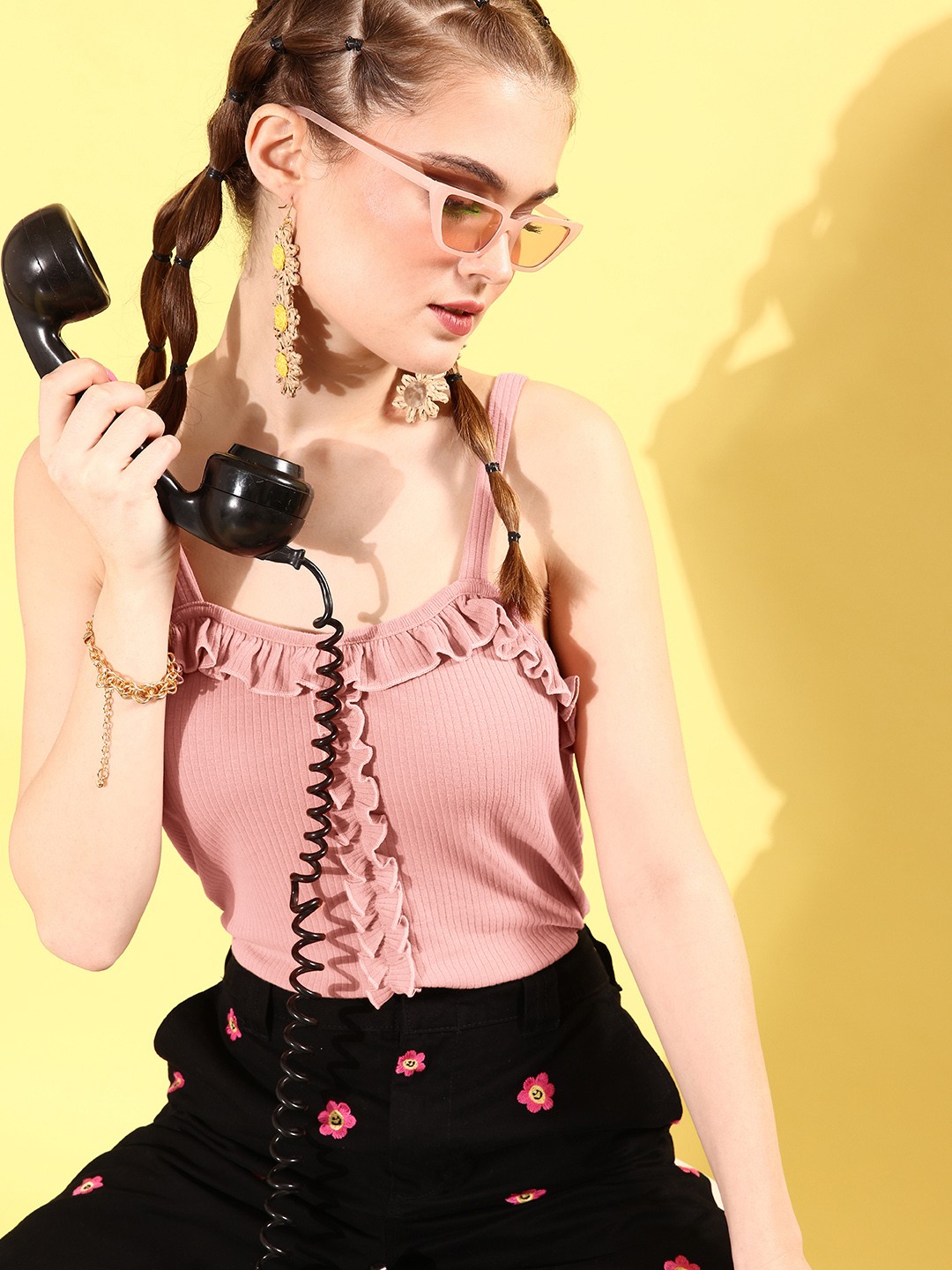 

Roadster Rose Solid Feminine Frills Top