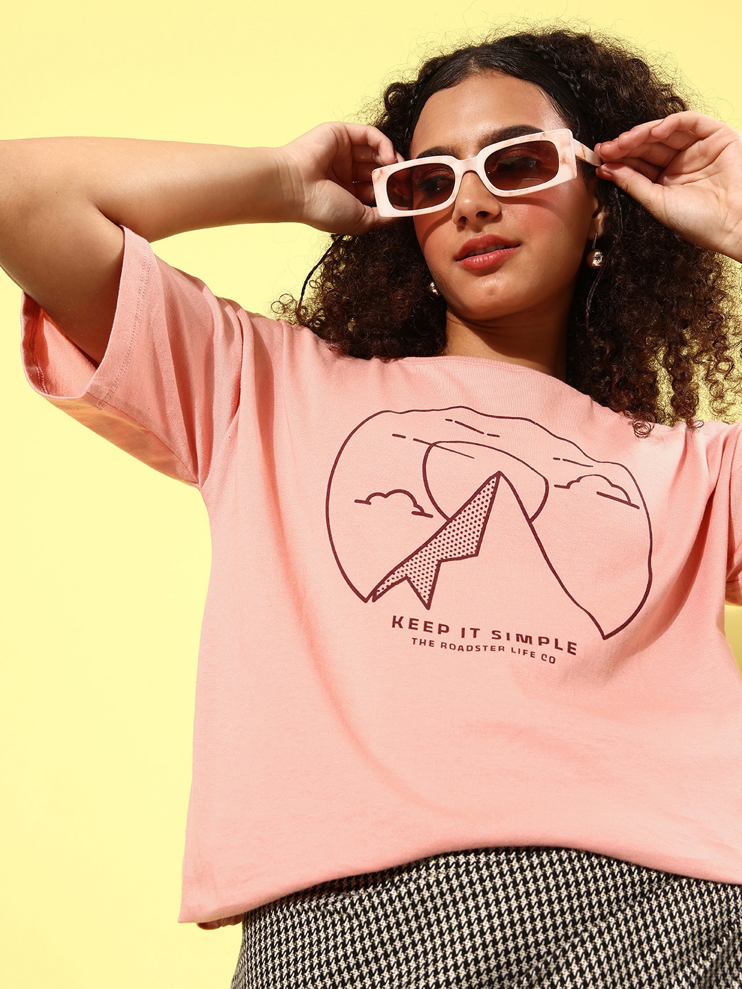 

Roadster Women Pretty Pink Geometric Better Slogan Tshirt