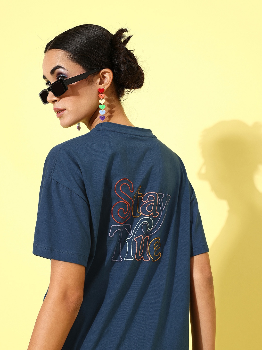 

Roadster Women Gorgeous Navy Blue Typography Joyful Conversation Tshirt