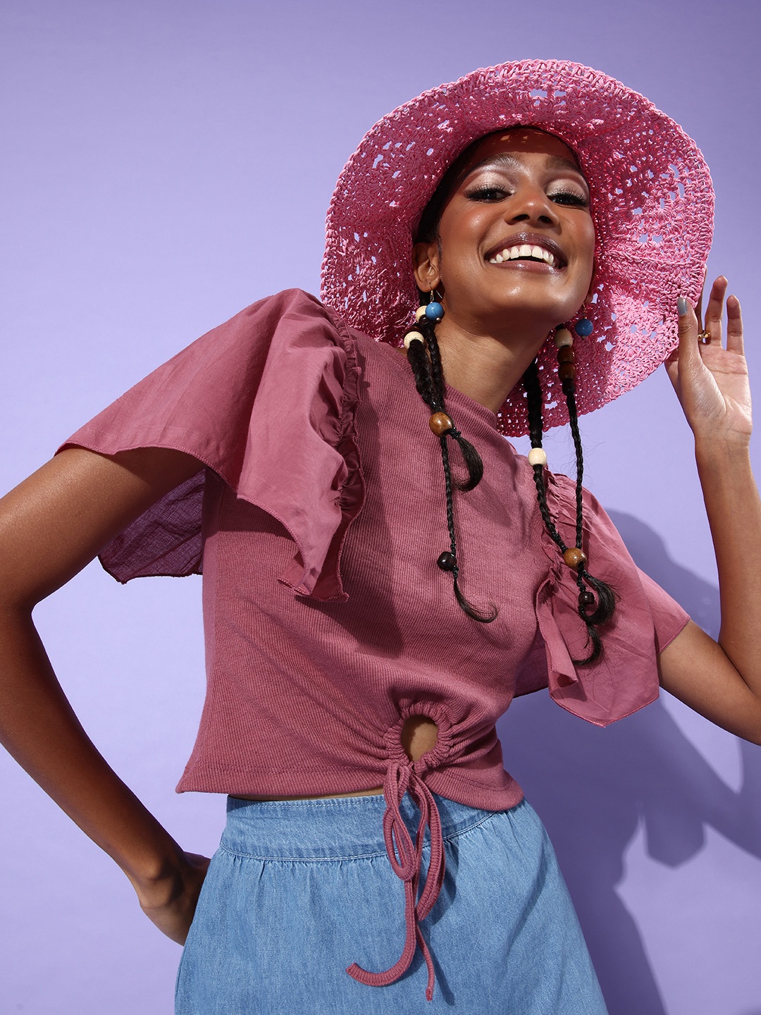 

Roadster Rose Solid Twist & Knot Top