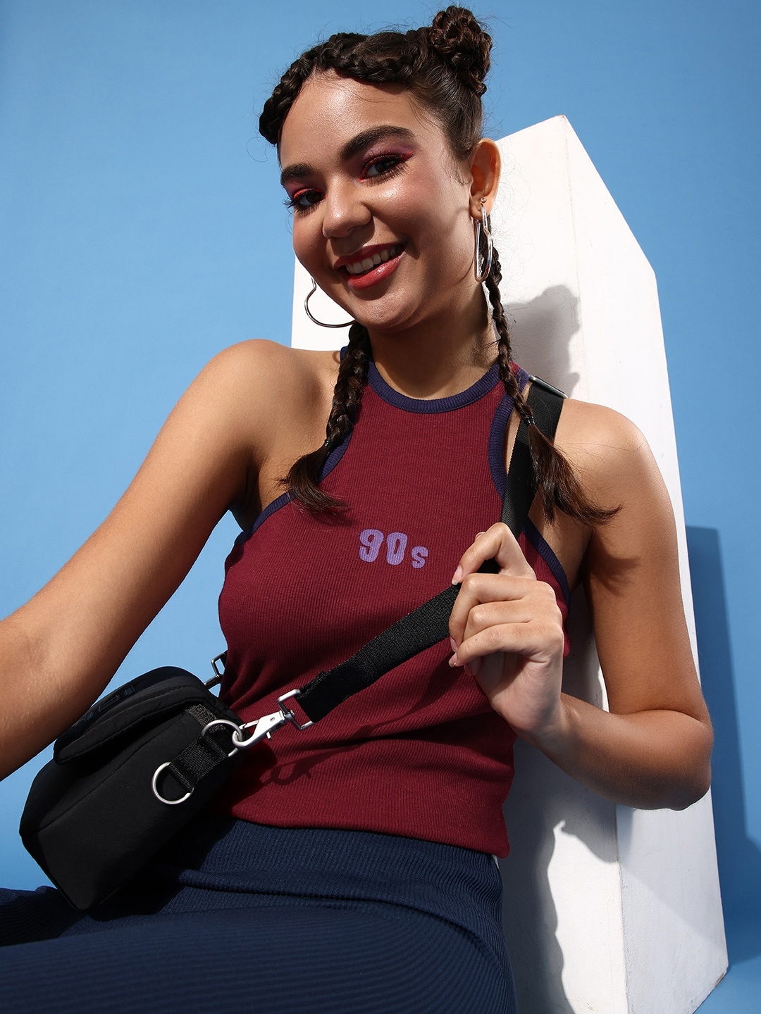 

Roadster Maroon Solid Knit Bit Top