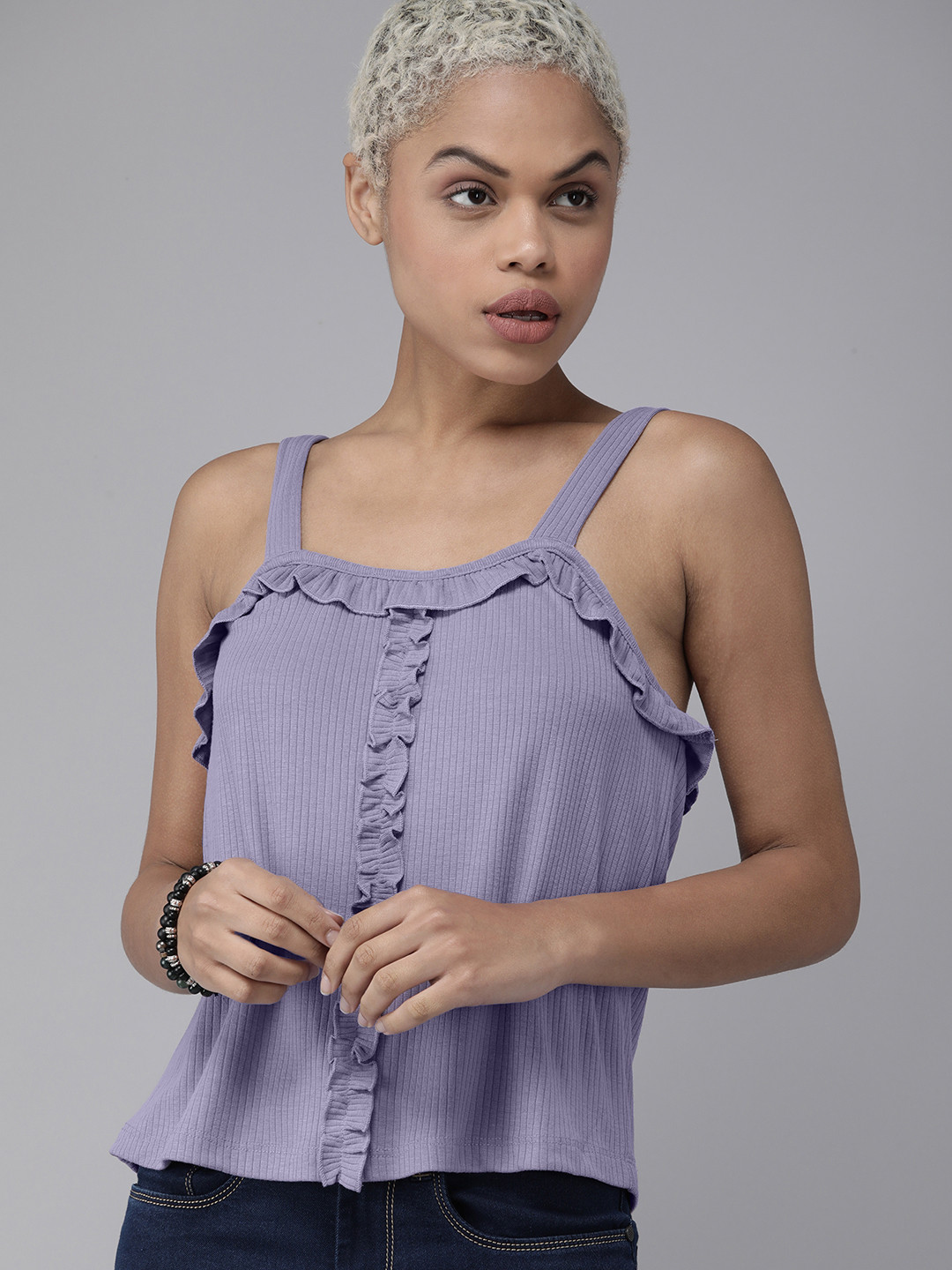 

Roadster Women Elegant Lavender Solid Noughties Spaghetti Top