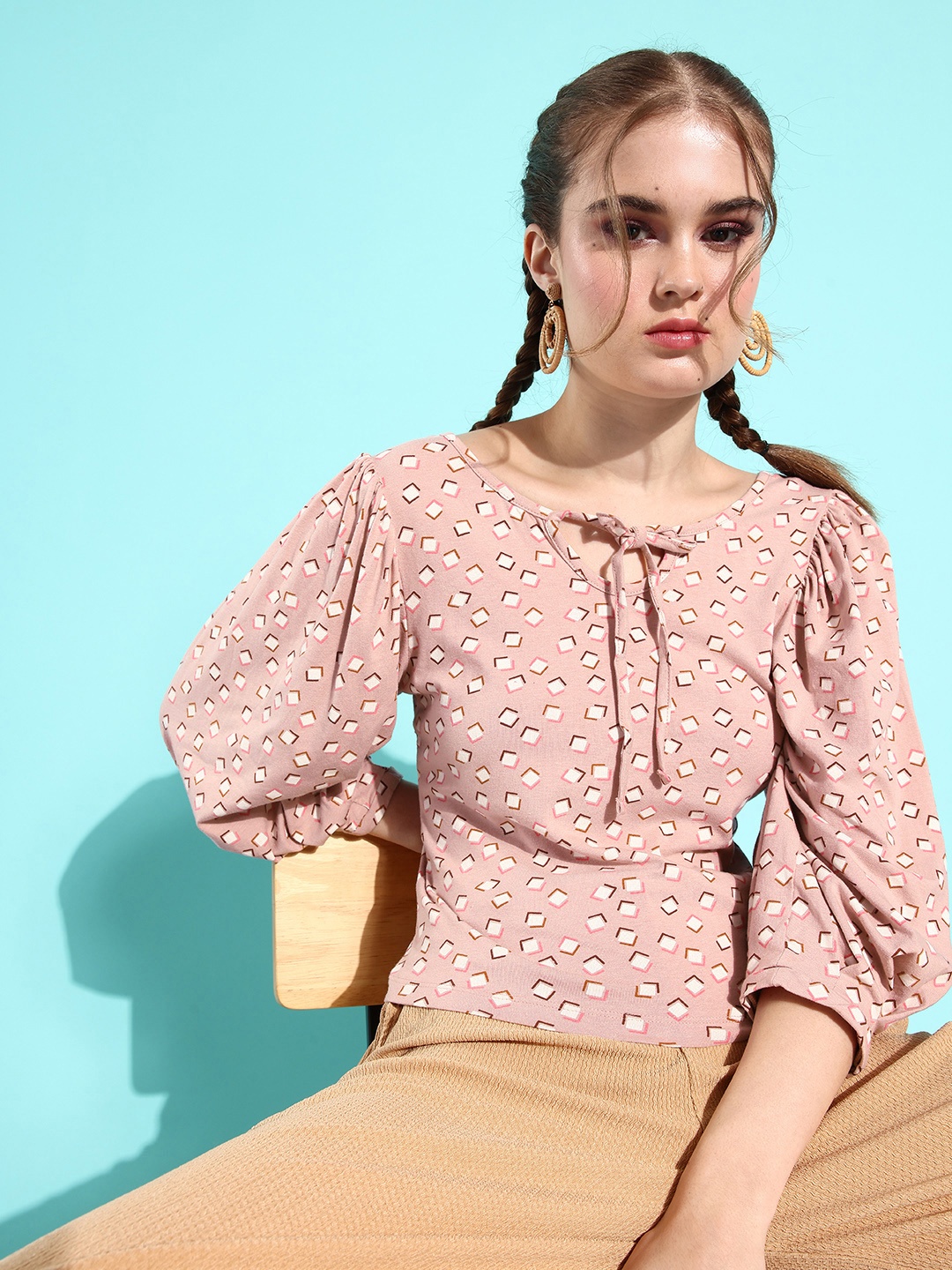 

Roadster Rose Geometric Fluid Tie-Up Top