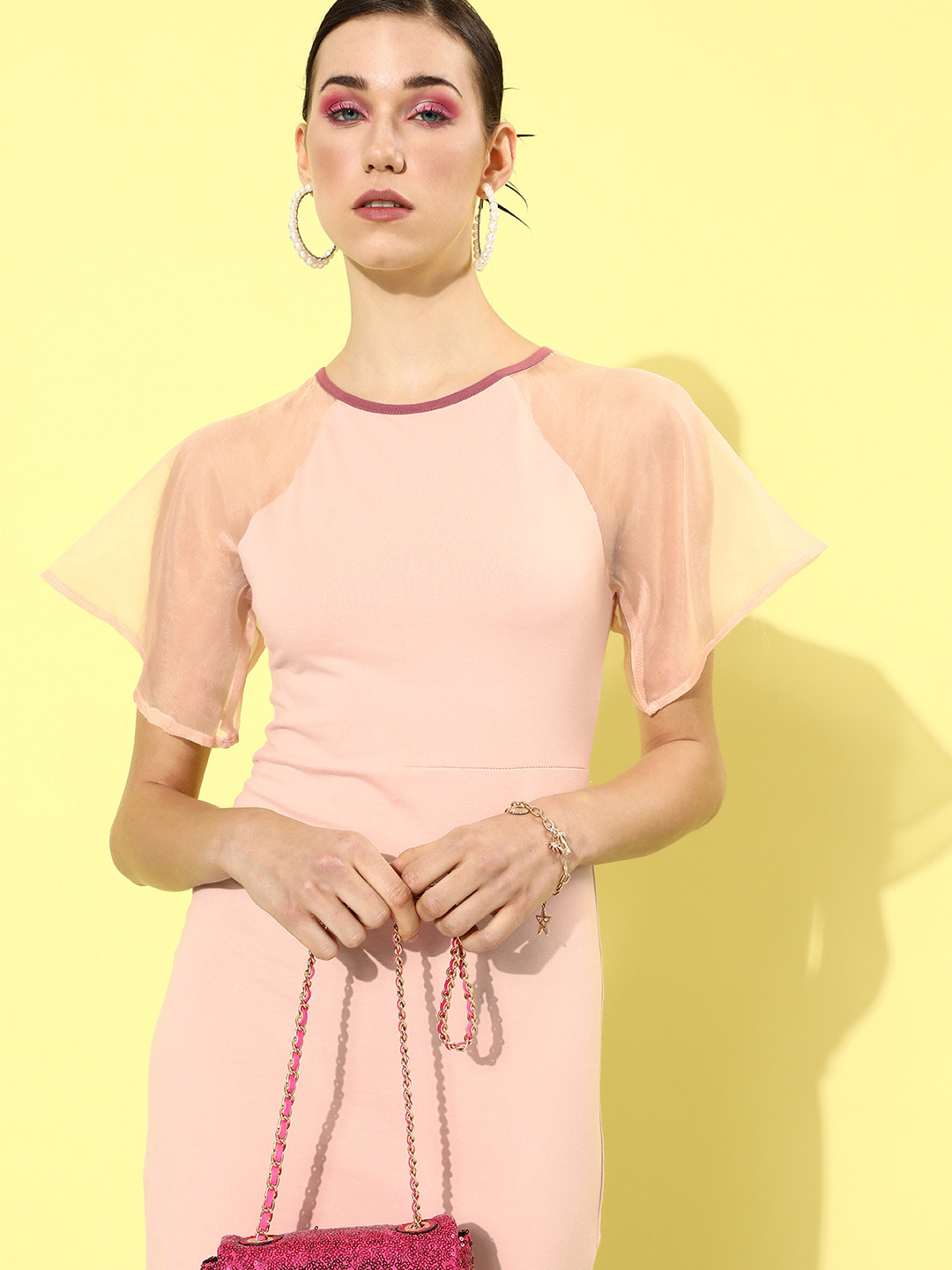 

The Roadster Lifestyle Co. Peach Pink Emo 2.0 Once Upon A Sleeve Bodycon Dress