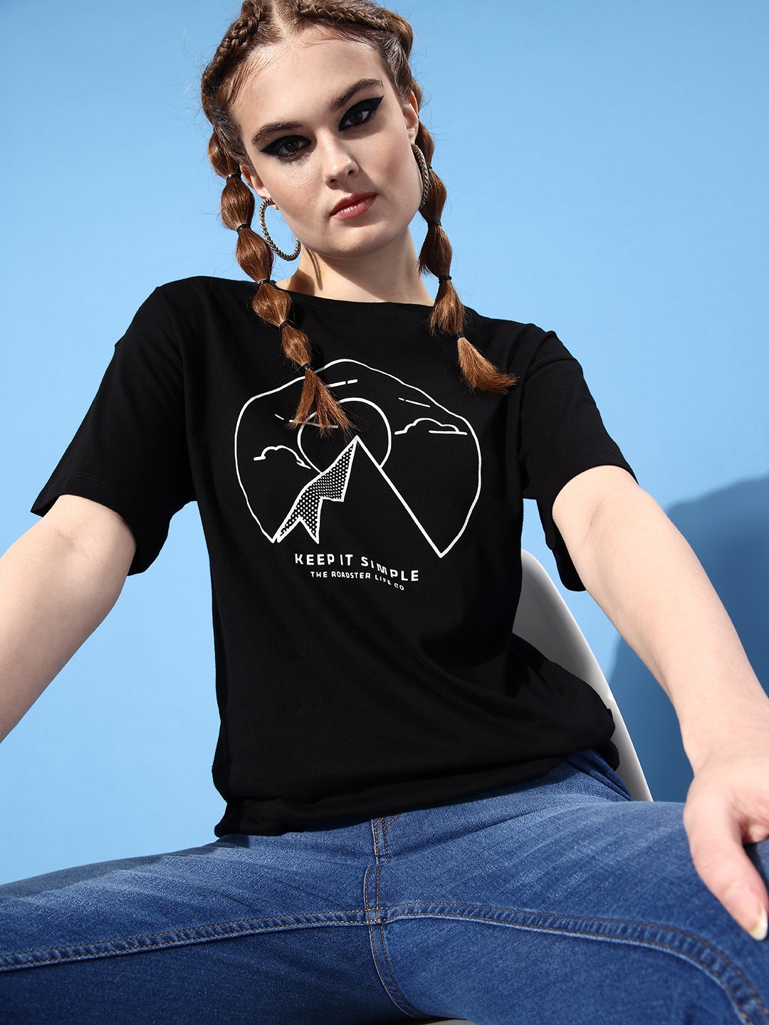 

Roadster Women Black Graphic Better Slogan Tshirt