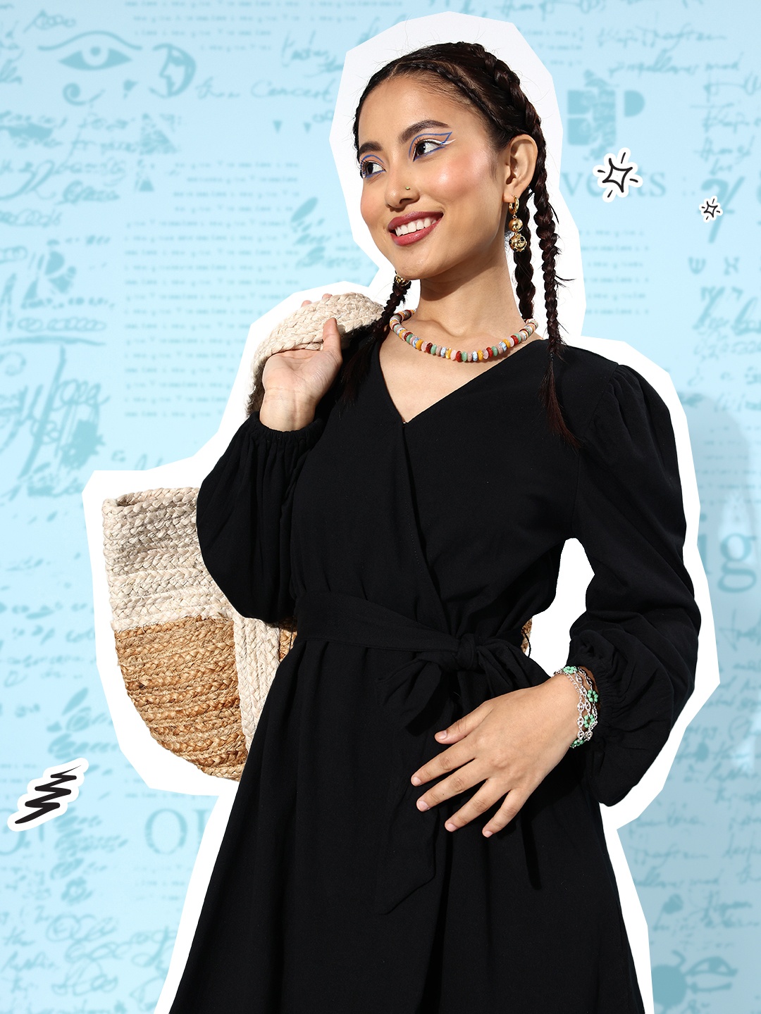 

Roadster Women Black Solid Wrap it Up Dress