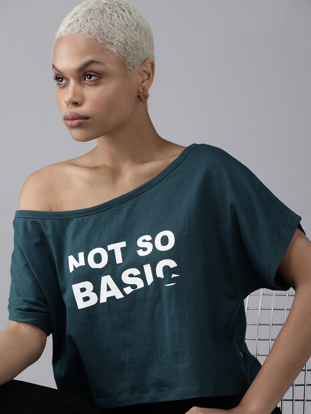 

The Roadster Lifestyle Co Women Teal White Printed Boxy T-shirt