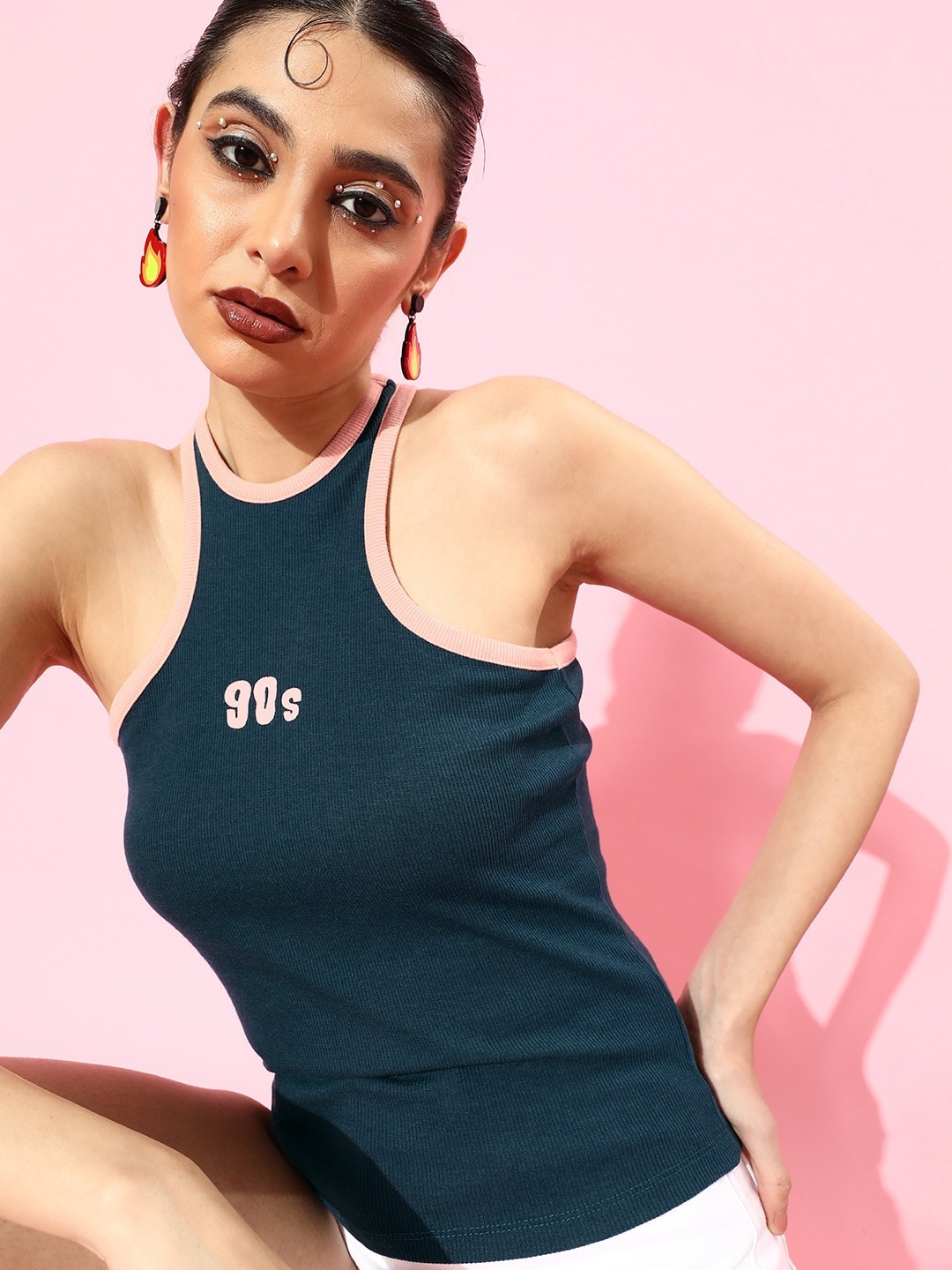 

Roadster Teal Solid Glam Game Top
