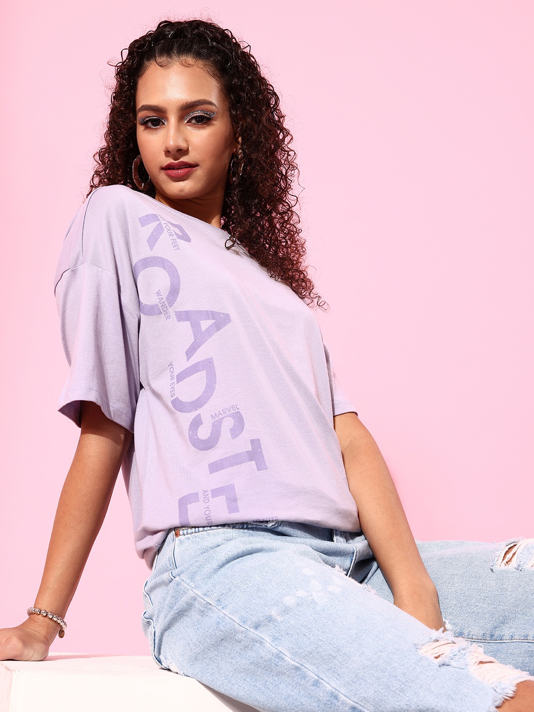 

Roadster Women Charming Purple Printed Graphic Tee