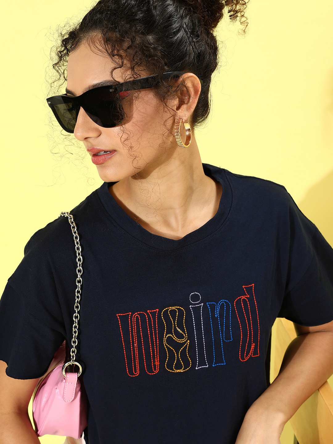 

Roadster Women Navy Blue Typography Seriously Silly Tshirt