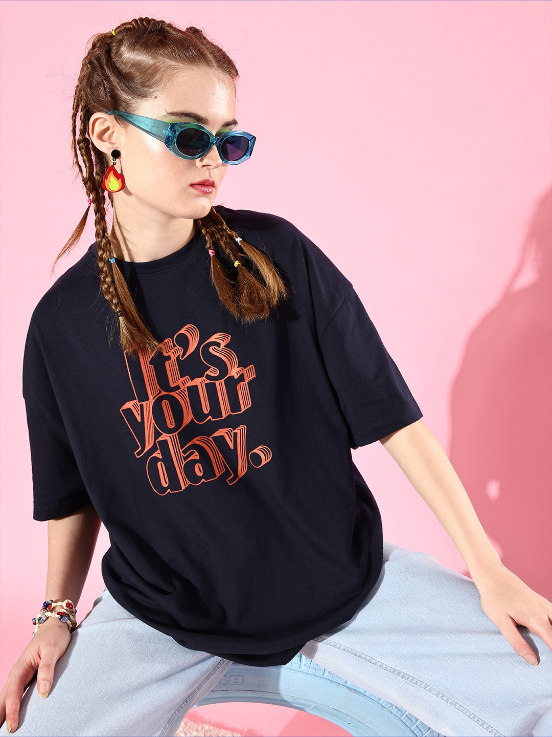 

Roadster Women Deep Navy Blue Typography Seriously Silly T-Shirt