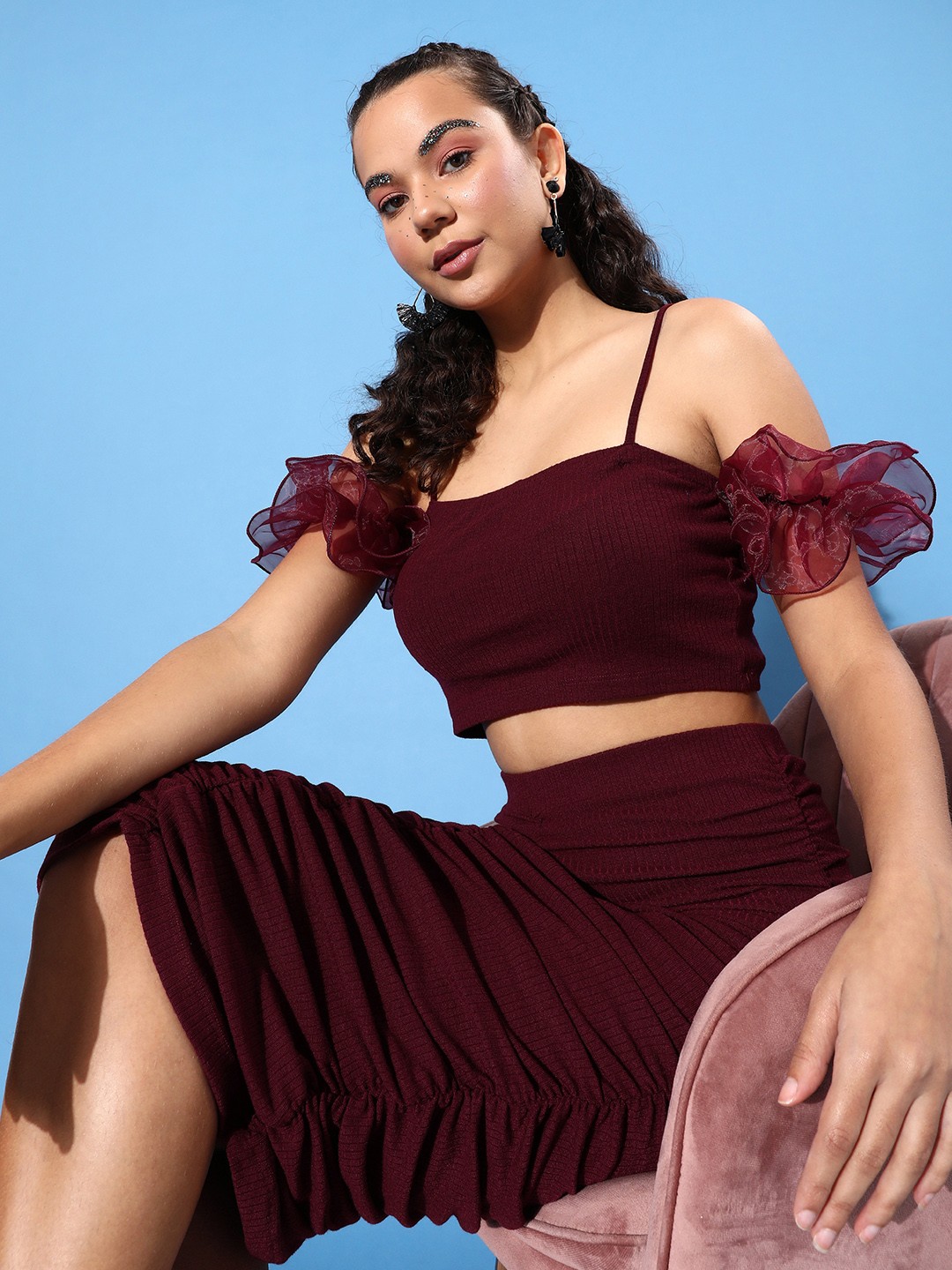 

Roadster Women Maroon Solid Top with Skirt
