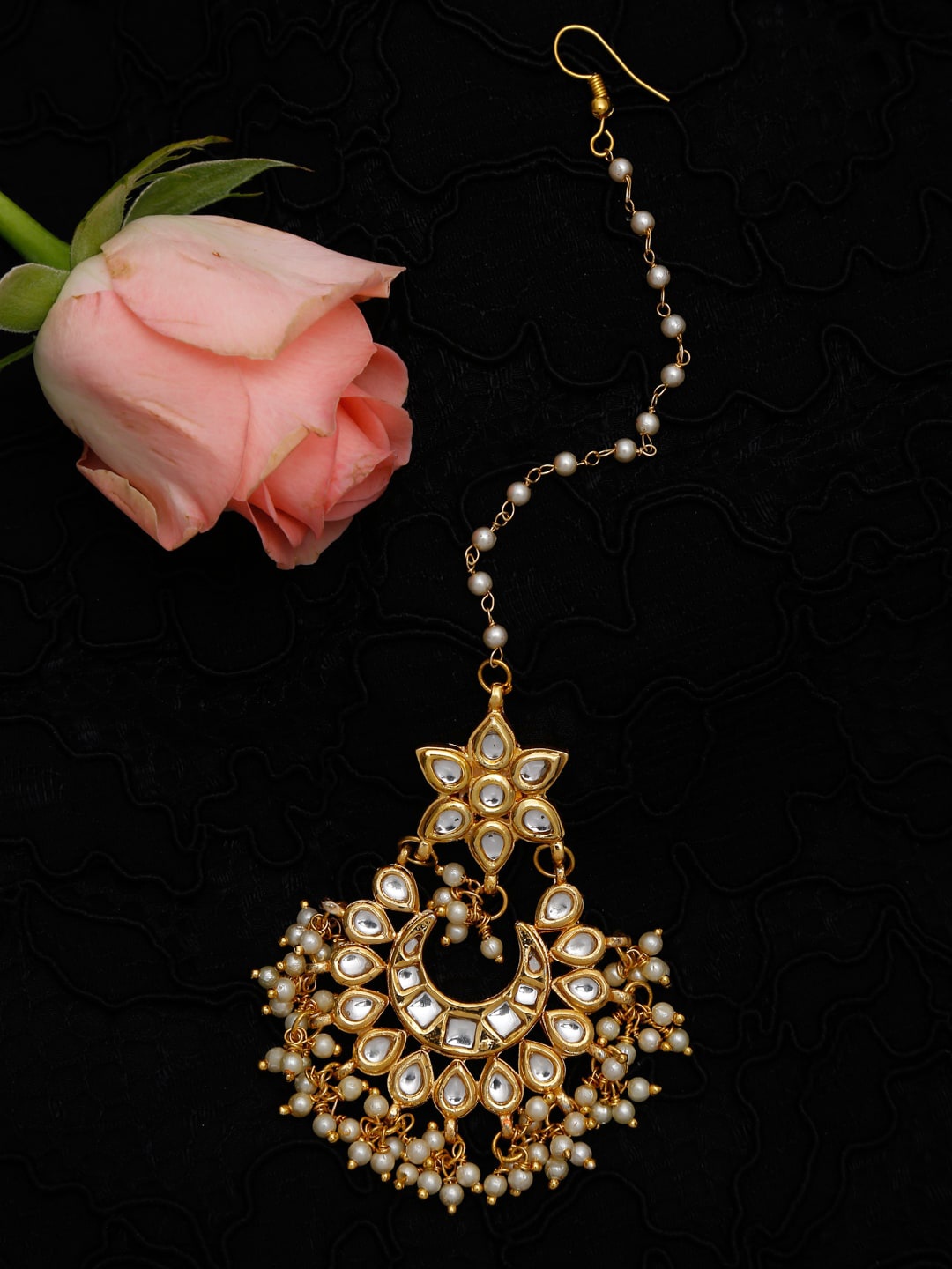 

Ruby Raang Gold-Plated Kundan Maang Tikka