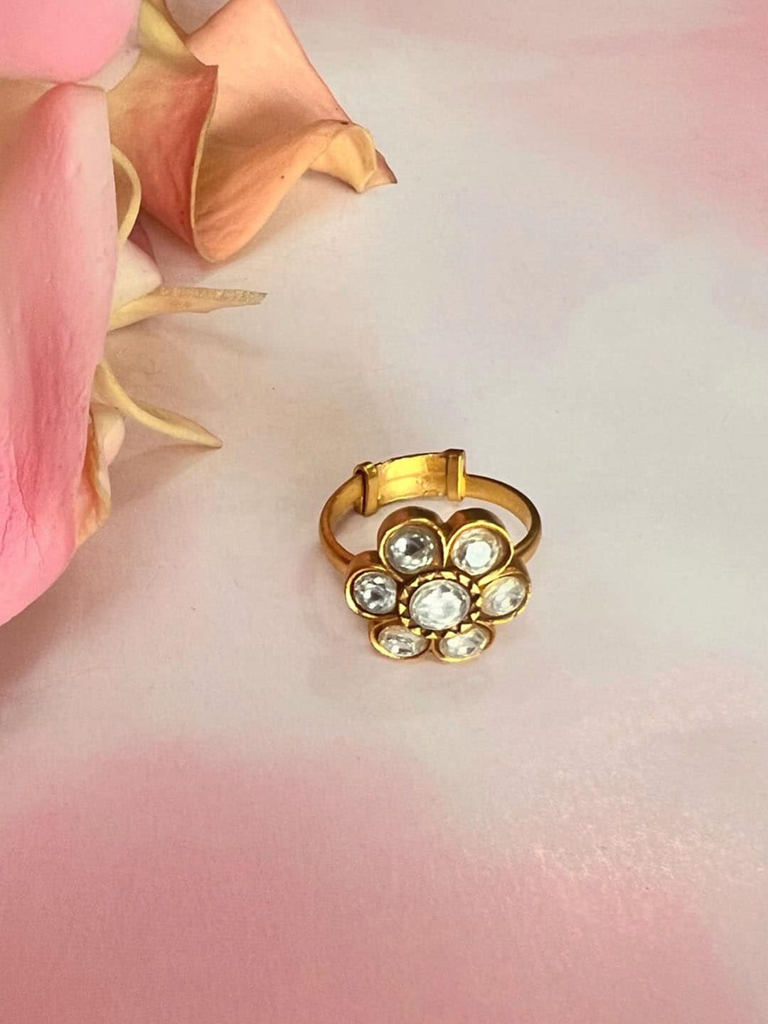 

Amaltaas Gold-Plated & White Stone Studded Polki Ring